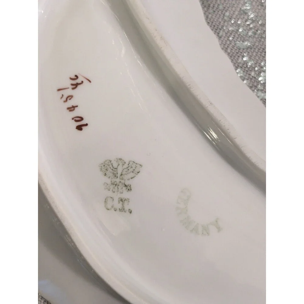C.T. Carl Tielsch Flower Porcelain 2 Fish Bone Plates 1800-1900 Germany Antique